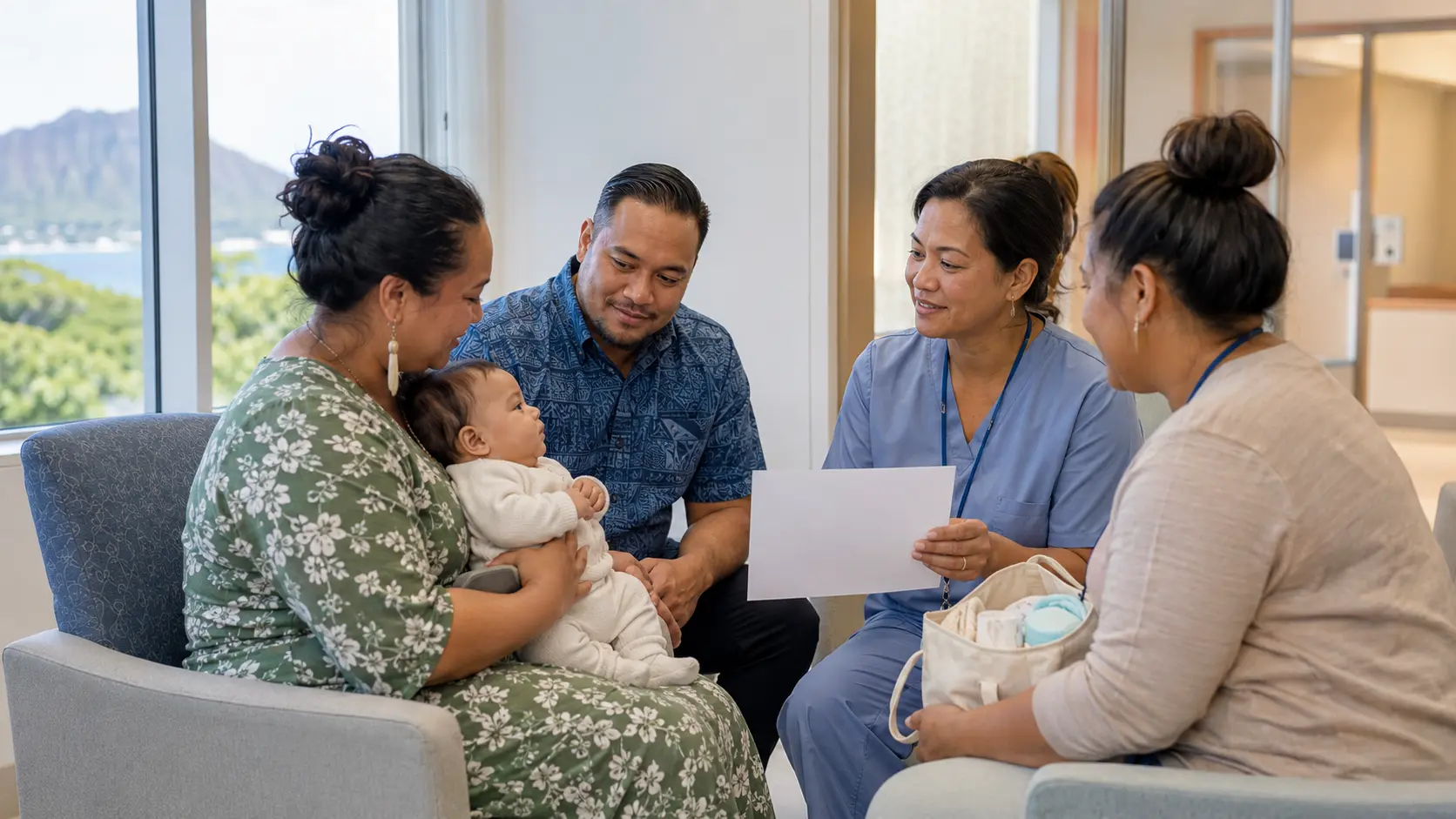 A fictional family, hospital clinician, and community navigator completing a transition plan