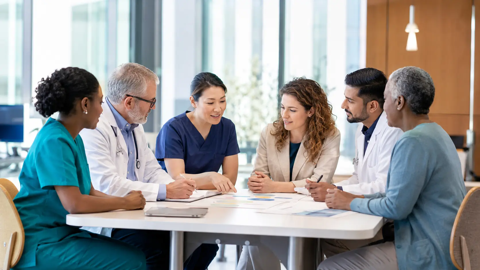 A multidisciplinary epilepsy team and patient advocate reviewing an integrated care pathway.