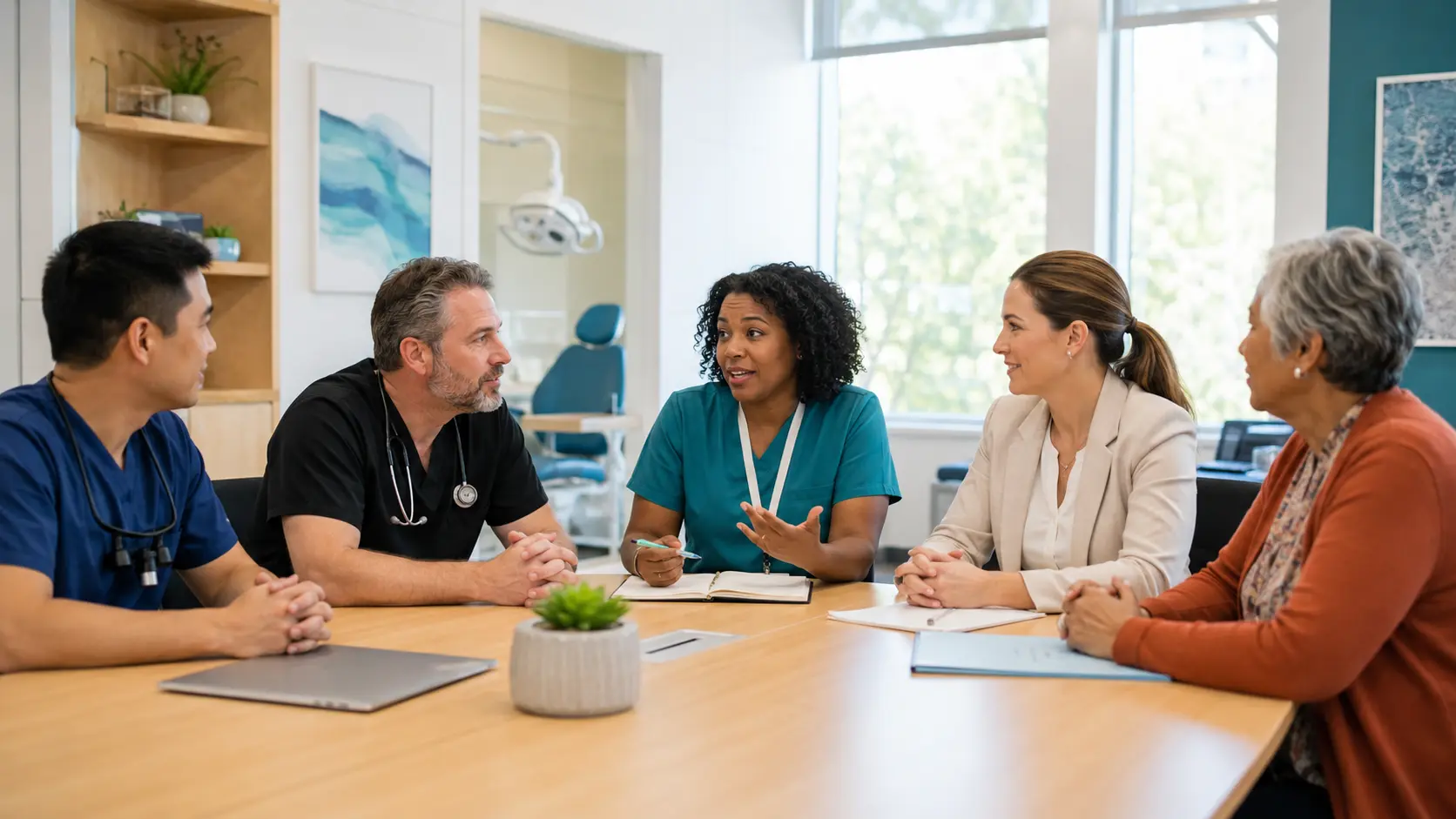A medical-dental access team and patient advocate reviewing a closed-loop referral pathway.