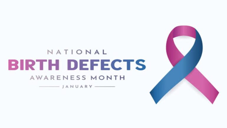National Birth Defects Awareness Month 2025 – Pink and Blue Ribbon Graphic