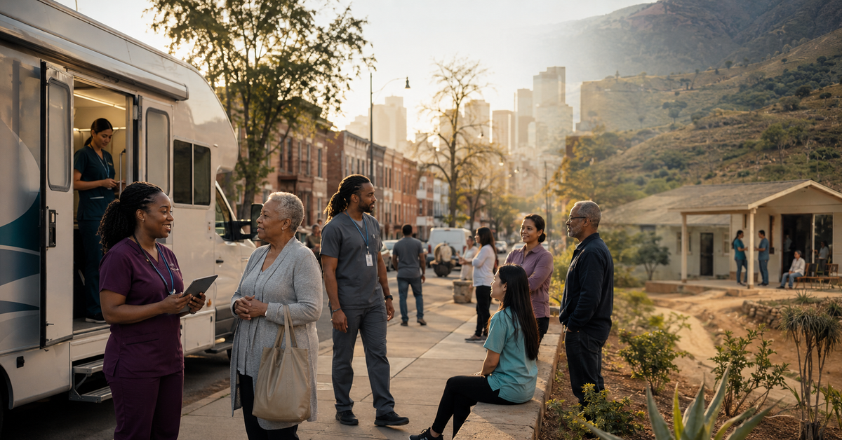 Healthcare executives and community health teams expanding equitable access through mobile care programs