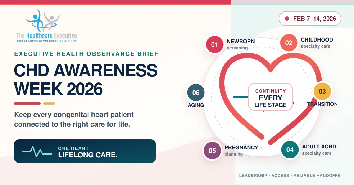 CHD Awareness Week 2026 lifetime care pathway connecting newborn screening, childhood care, transition, adult congenital care, pregnancy planning, and healthy aging.