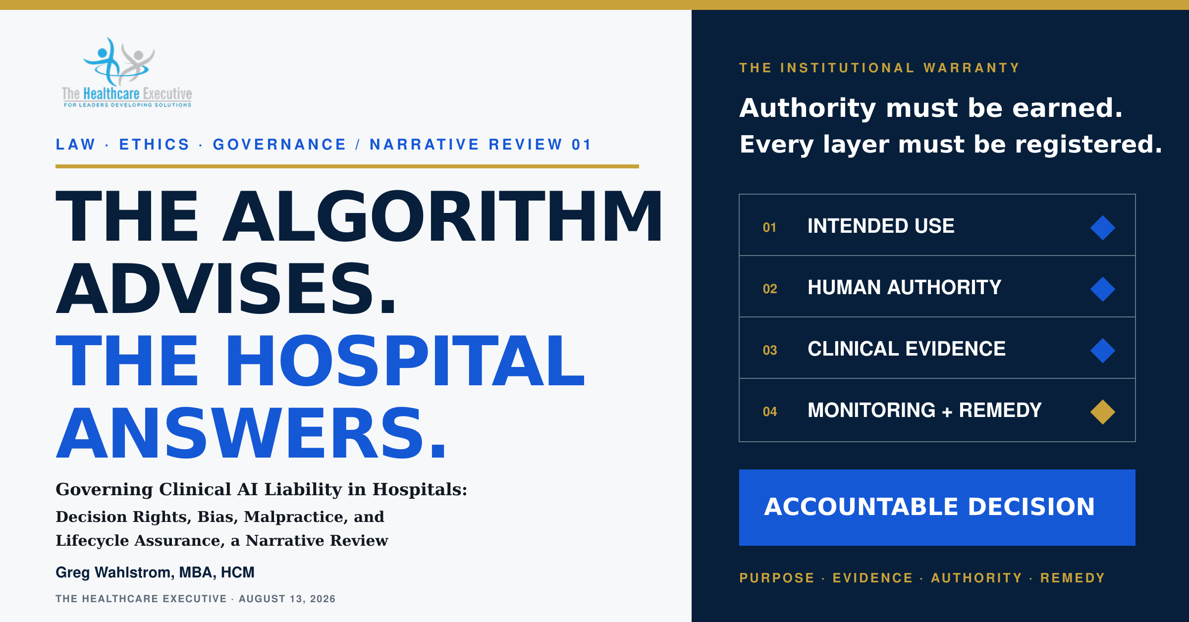 Clinical AI liability and lifecycle assurance framework for hospital leaders