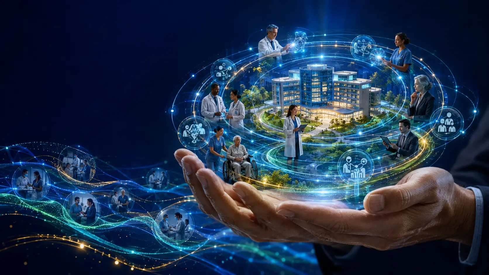 Enterprise network linking local healthcare teams with shared evidence, governance, data, and measurable value.