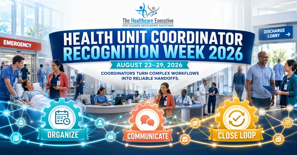 Health Unit Coordinator Recognition Week 2026 executive healthcare observance hero.
