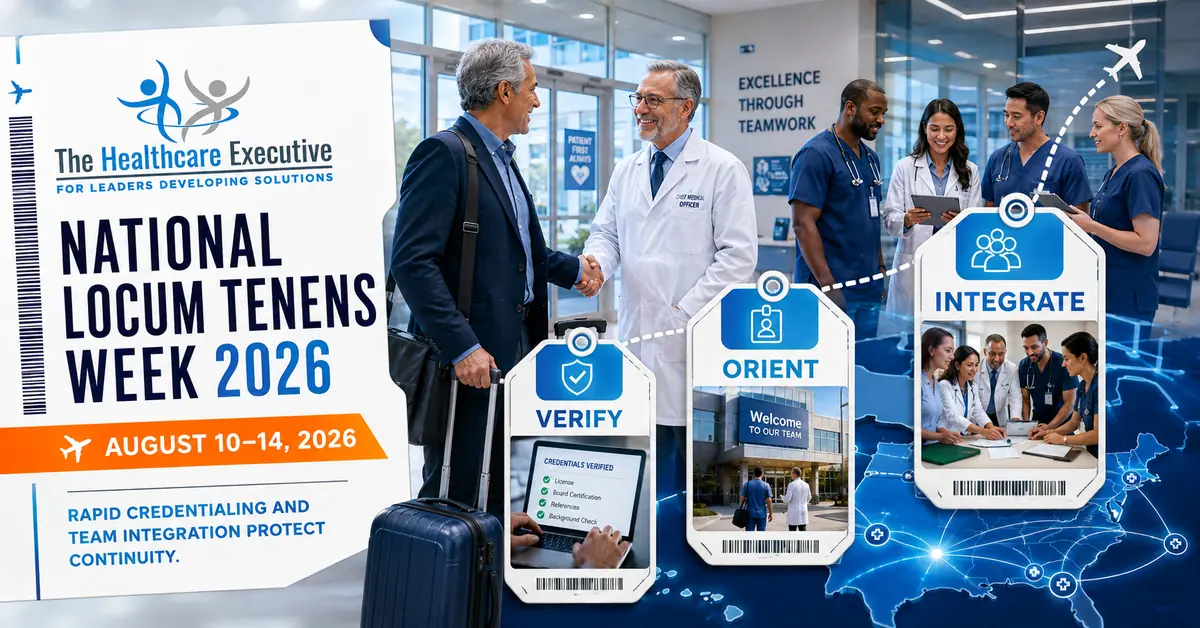 National Locum Tenens Week 2026 executive healthcare observance hero.