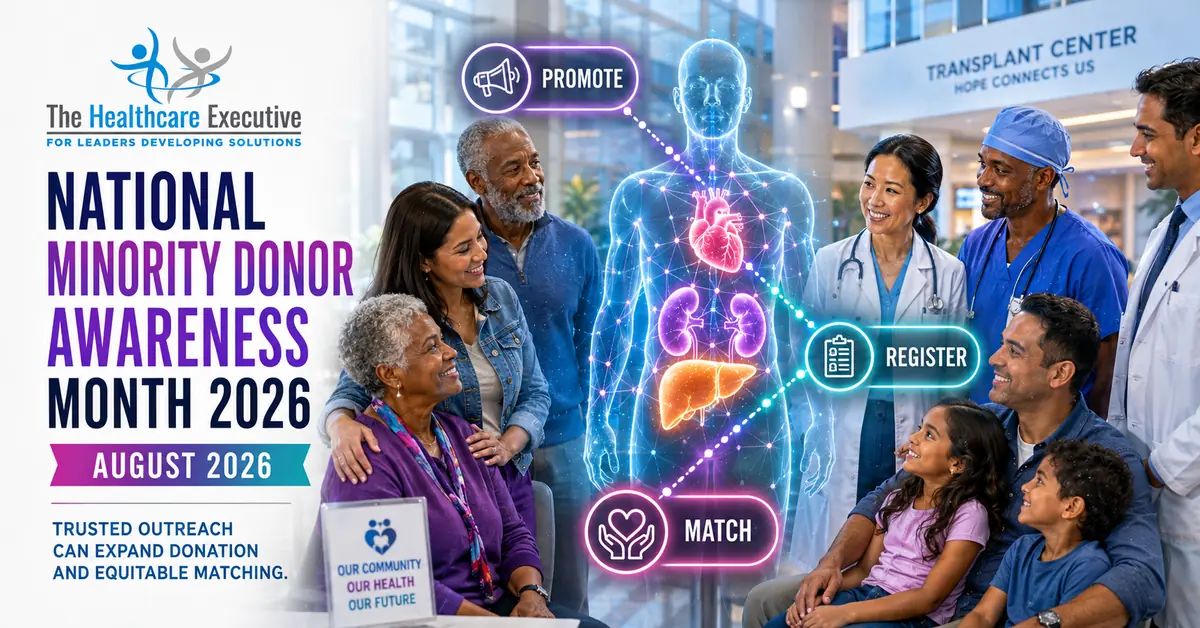 National Minority Donor Awareness Month 2026 executive healthcare observance hero.