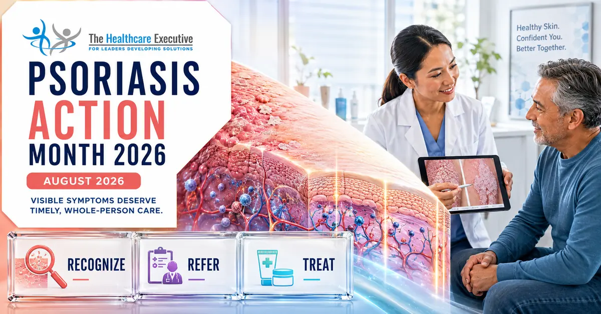 Psoriasis Action Month 2026 executive healthcare observance hero.