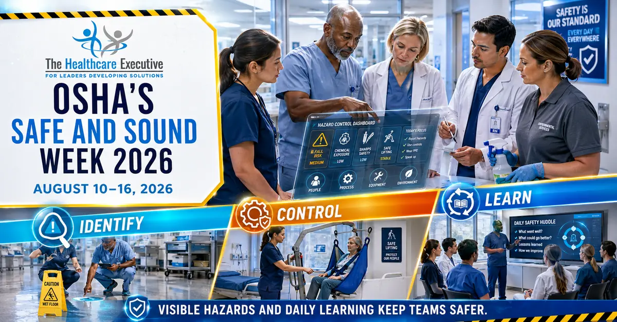 OSHA’s Safe and Sound Week 2026 executive healthcare observance hero.
