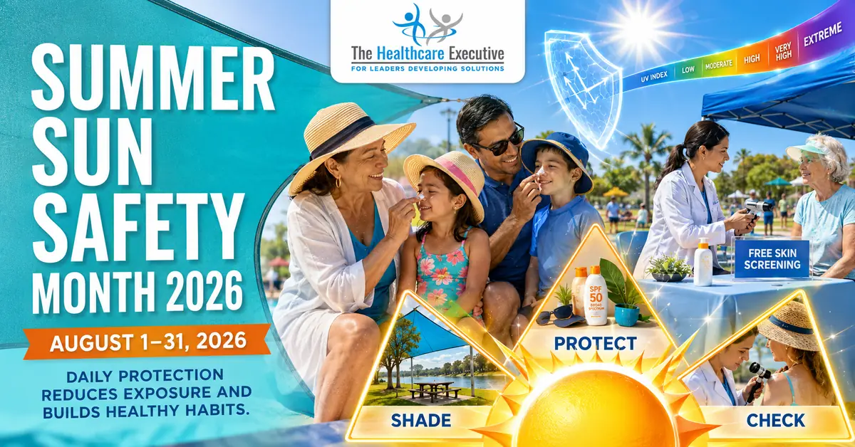 Summer Sun Safety Month 2026 executive healthcare observance hero.