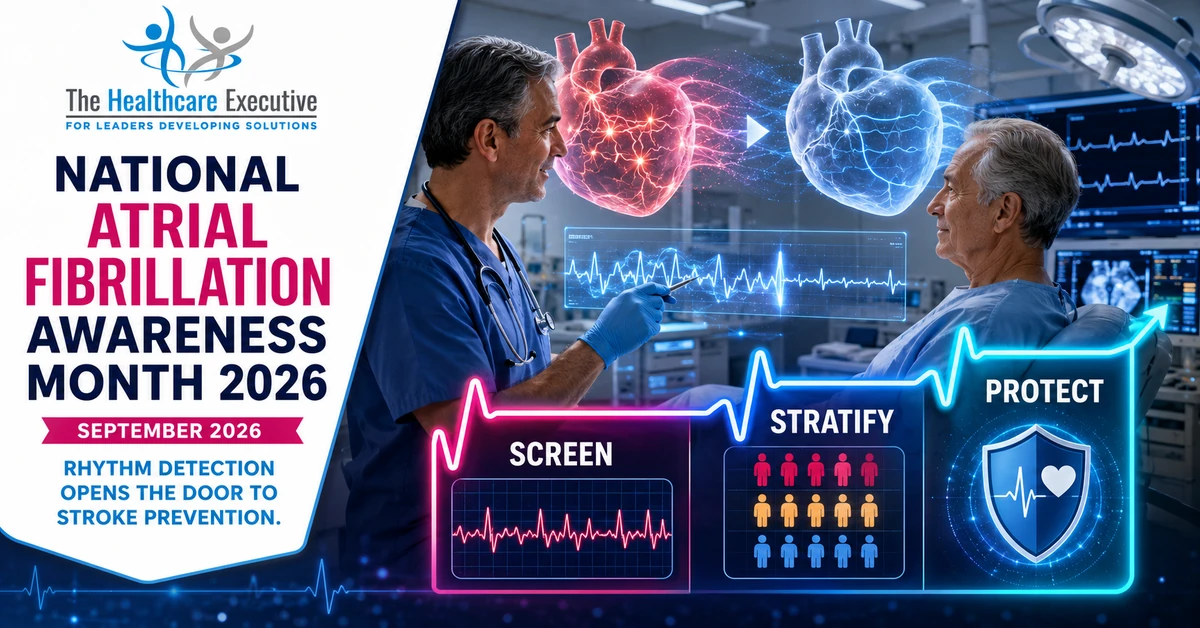 National Atrial Fibrillation Awareness Month 2026 executive healthcare observance hero.