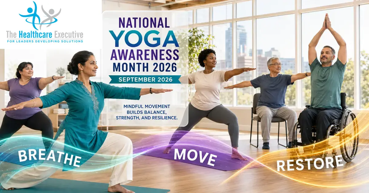 National Yoga Awareness Month 2026 executive healthcare observance hero.