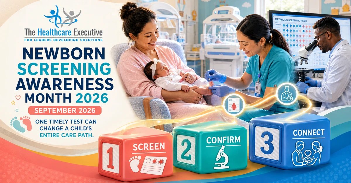 Newborn Screening Awareness Month 2026 executive healthcare observance hero.