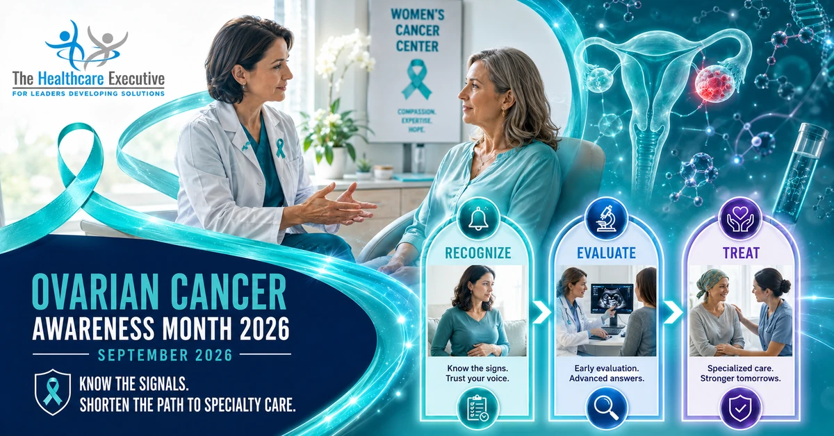 Ovarian Cancer Awareness Month 2026 executive healthcare observance hero.