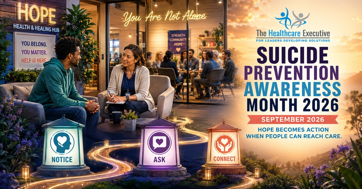Suicide Prevention Awareness Month 2026 executive healthcare observance hero.
