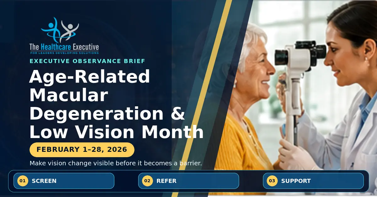 Age-related Macular Degeneration (AMD) and Low Vision Month 2026 executive observance hero.
