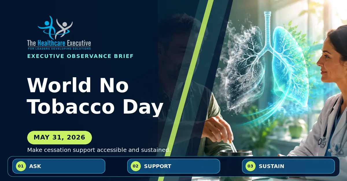 World No Tobacco Day 2026 executive observance hero.