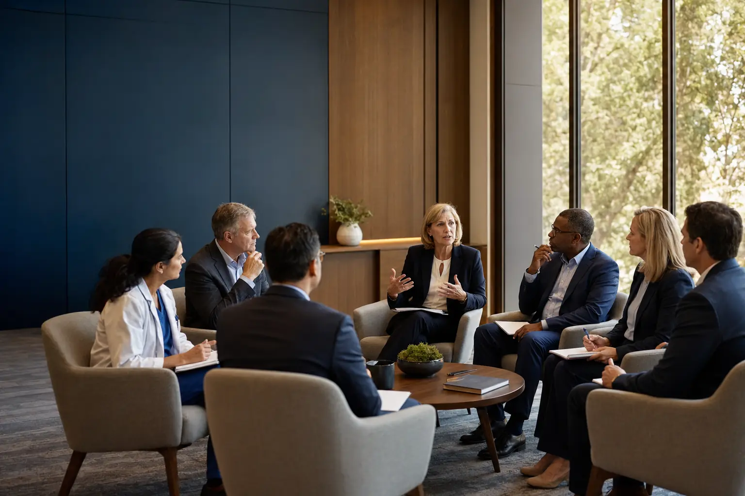 Healthcare leaders in a peer discussion
