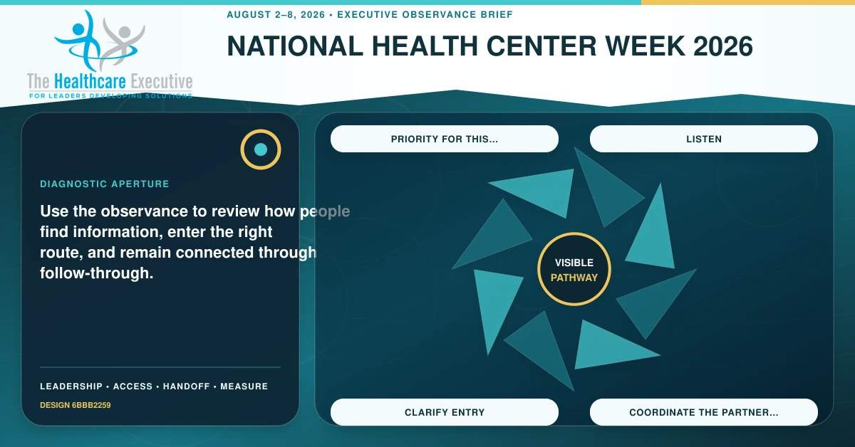 National Health Center Week 2026 diagnostic aperture connecting Priority for this…, Listen, Clarify entry, Coordinate the partner… in a distinct executive operating pathway.