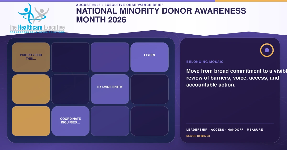 National Minority Donor Awareness Month 2026 belonging mosaic connecting Priority for this…, Listen, Examine entry, Coordinate inquiries… in a distinct executive operating pathway.