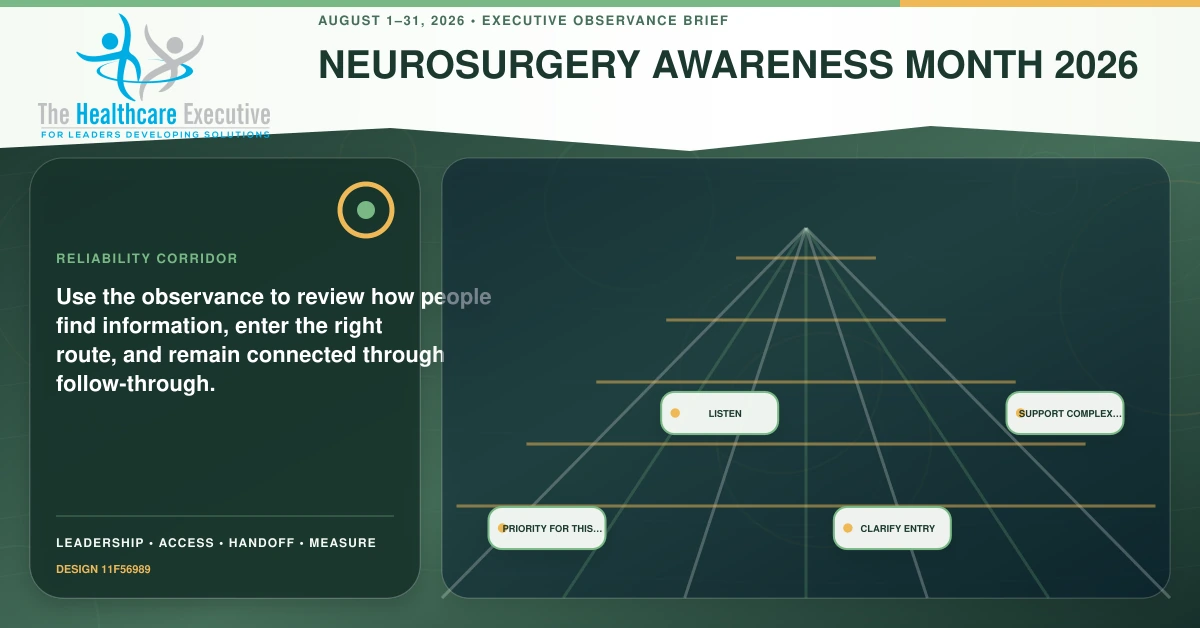 Neurosurgery Awareness Month 2026 reliability corridor connecting Priority for this…, Listen, Clarify entry, Support complex… in a distinct executive operating pathway.