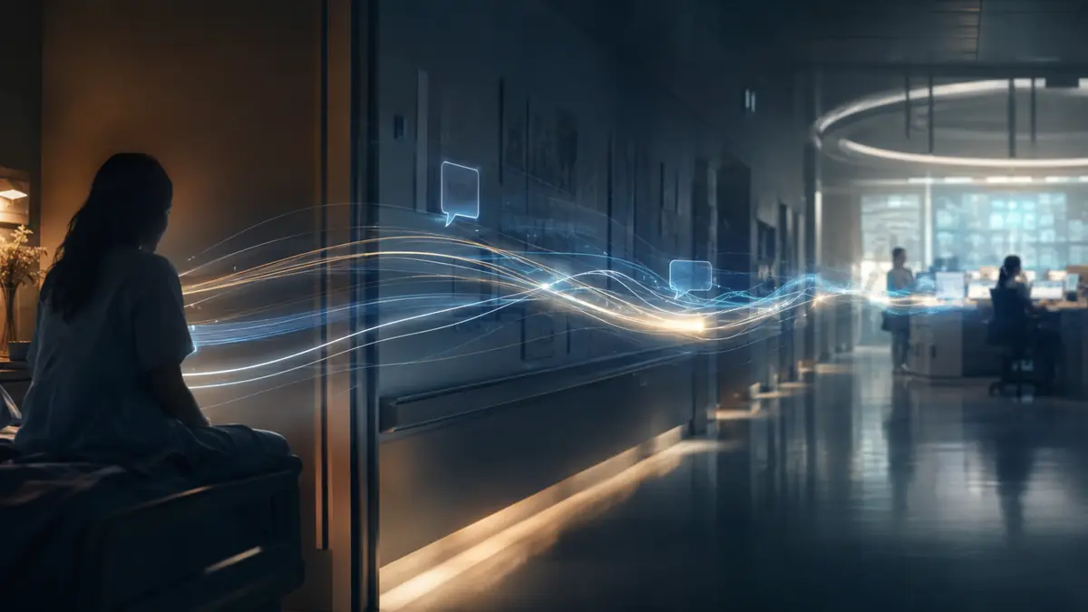 Healthcare environment visualizing real-time patient feedback as a signal pathway.