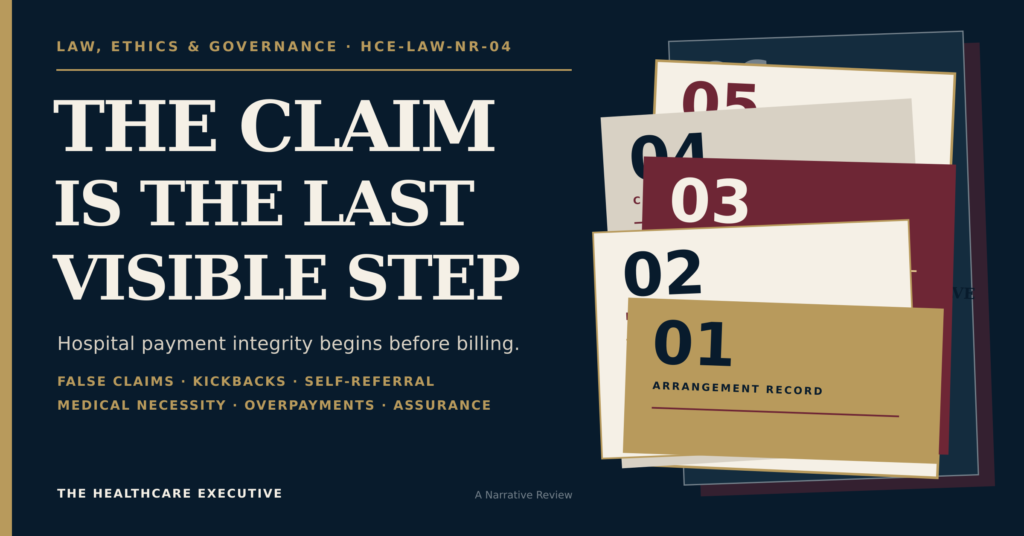 The Claim Is the Last Visible Step. Hospital payment integrity across arrangements, referrals, clinical records, claims, payments, and resolution.