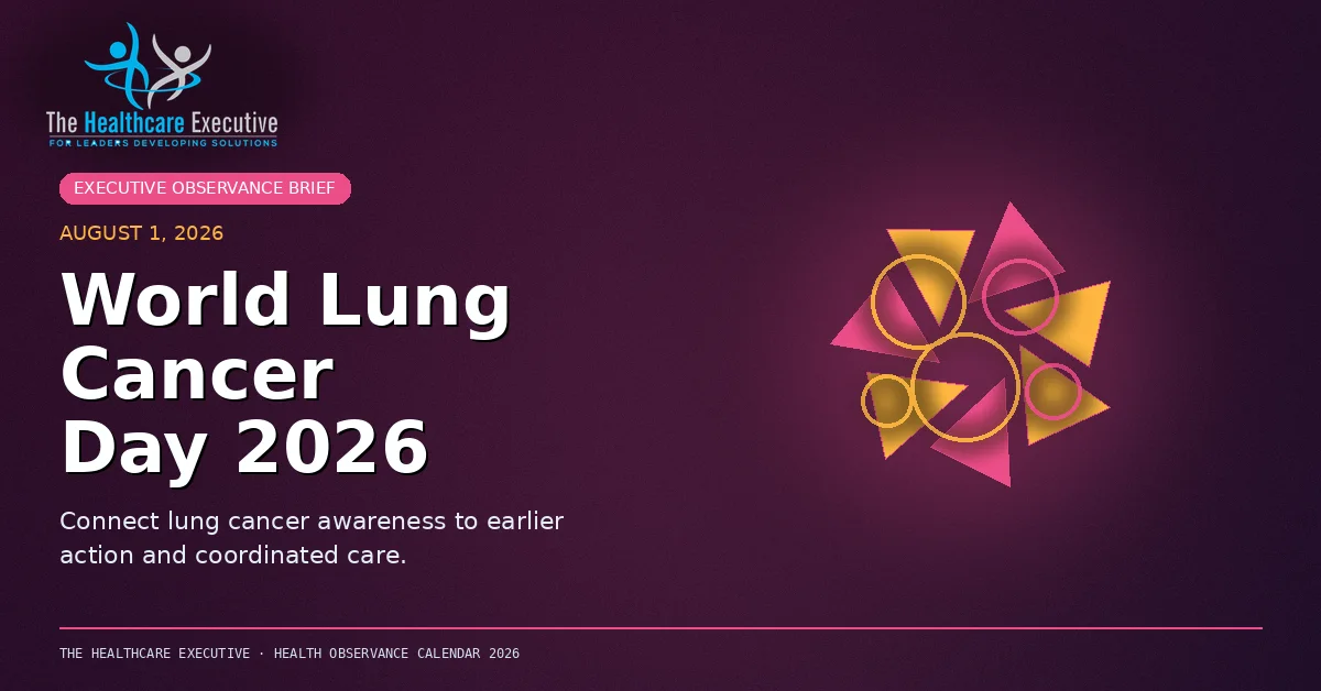 World Lung Cancer Day 2026 cinematic editorial hero using a cancer motif in a aperture focus composition, with The Healthcare Executive transparent logo.