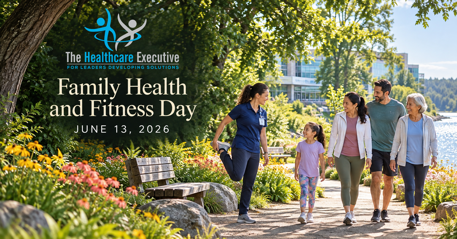 Family Health and Fitness Day 2026 healthcare hero with the original transparent Healthcare Executive logo.