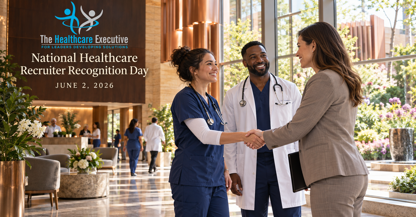 National Healthcare Recruiter Recognition Day 2026 healthcare hero with the original transparent Healthcare Executive logo.