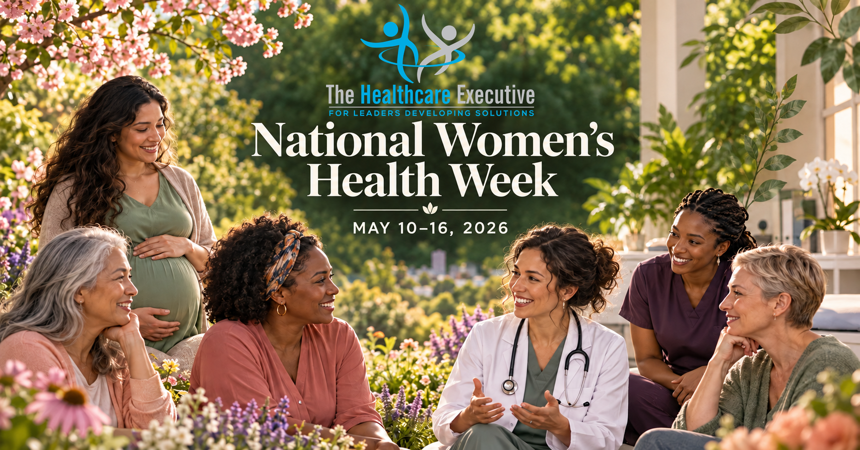 National Women’s Health Week 2026 healthcare hero with the original transparent Healthcare Executive logo.